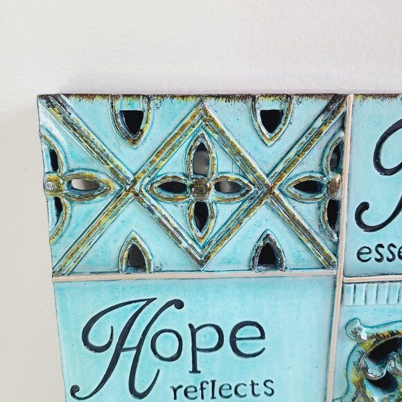 Live Love Love Home Decor Enamel Finish Wall Art Set Teal Brown 9.5"x9.5" - Picture 3 of 13
